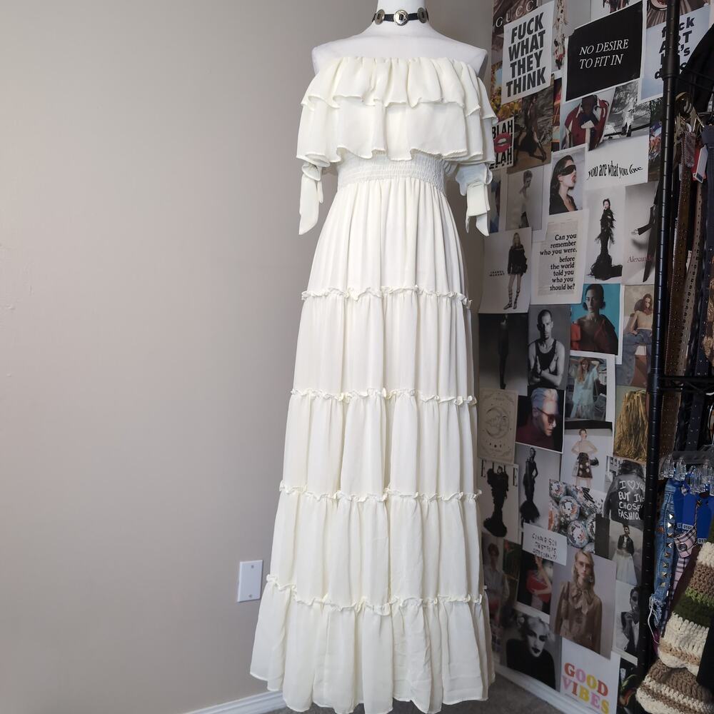 Off The Shoulder Tiered Maxi Boho Dress